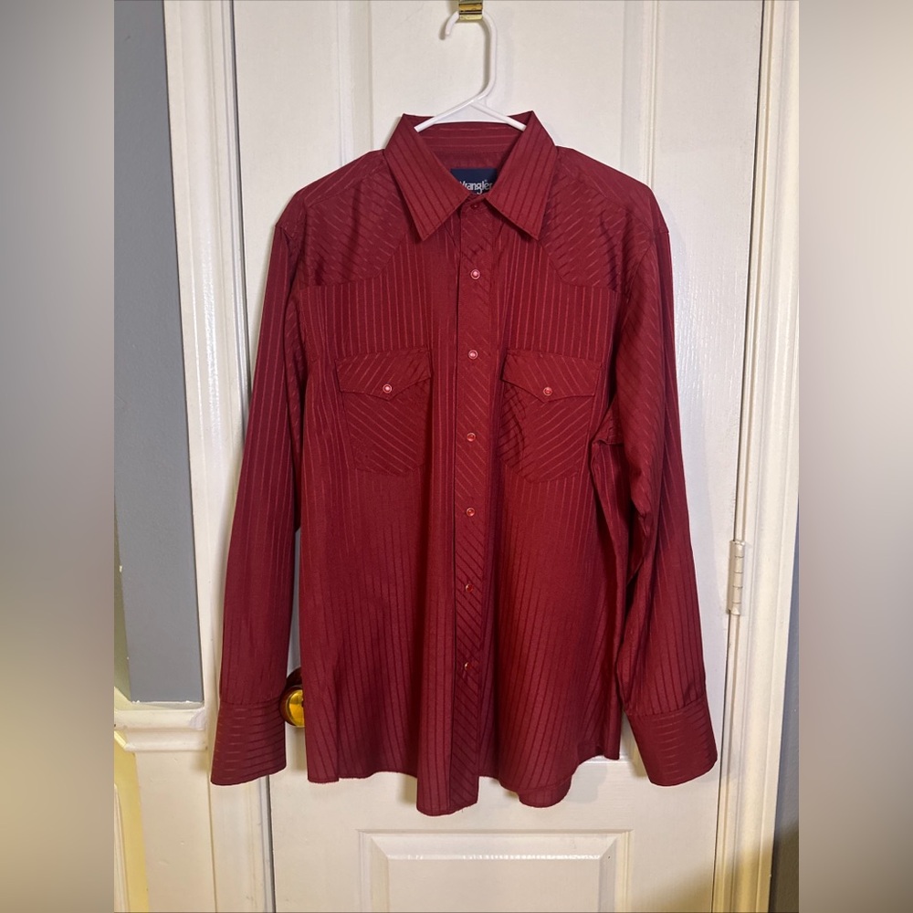 Wrangler Men’s Button Down Long Sleeve Shirt‎ Size Large Color Brick